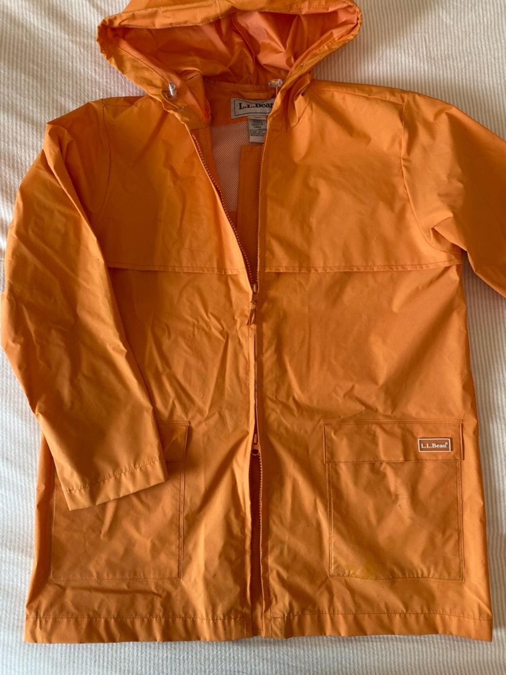 L.L. Bean Womens Petite Orange Hooded Raincoat - Picture 4 of 7
